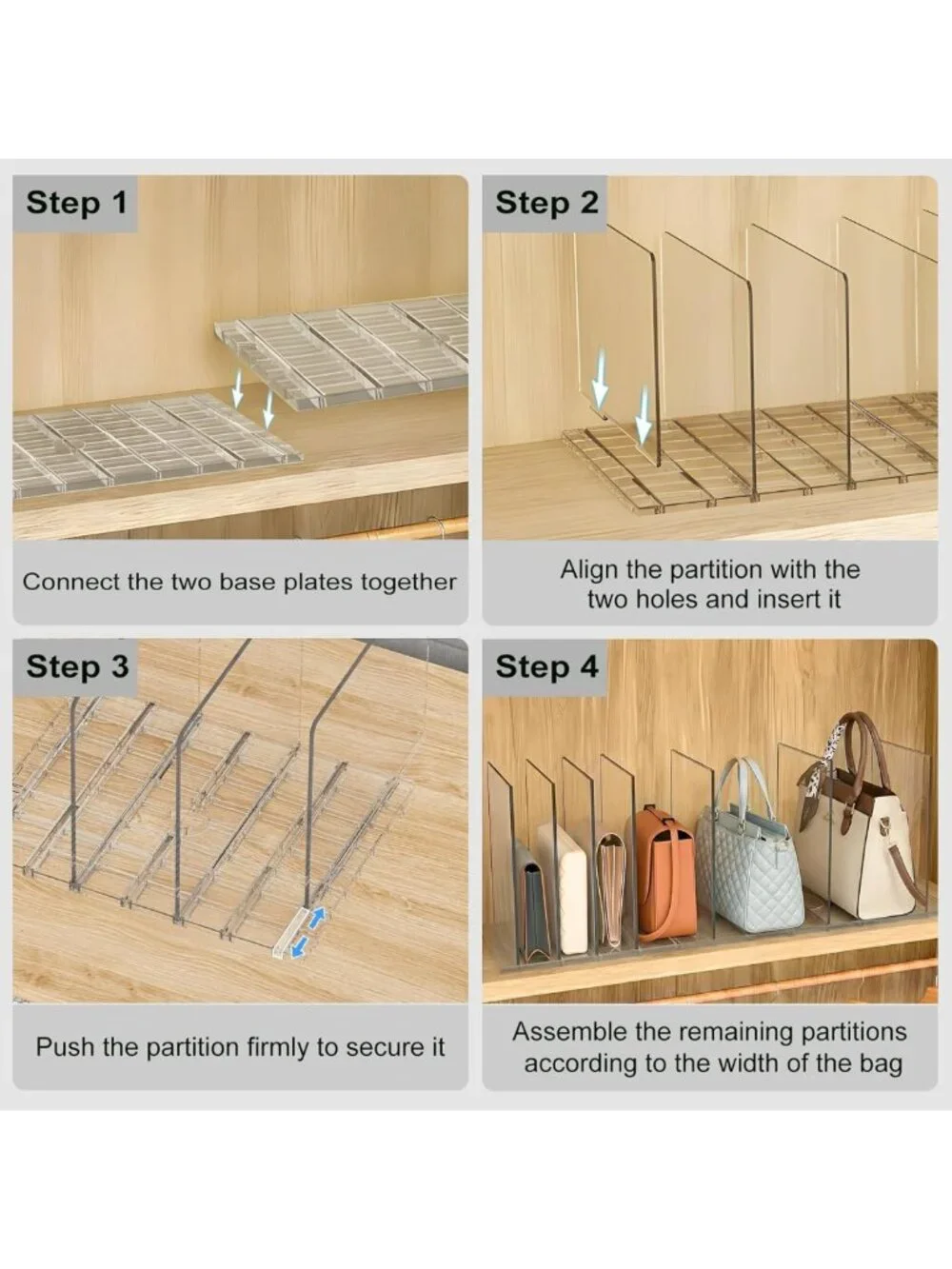 Adjustable Clear Bag & Purse Organizer with Dividers | Handbag Storage Solution